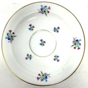 Limoges Saucer Gold Rim Floral Bouquet Purple‎ Ribbon Vintage